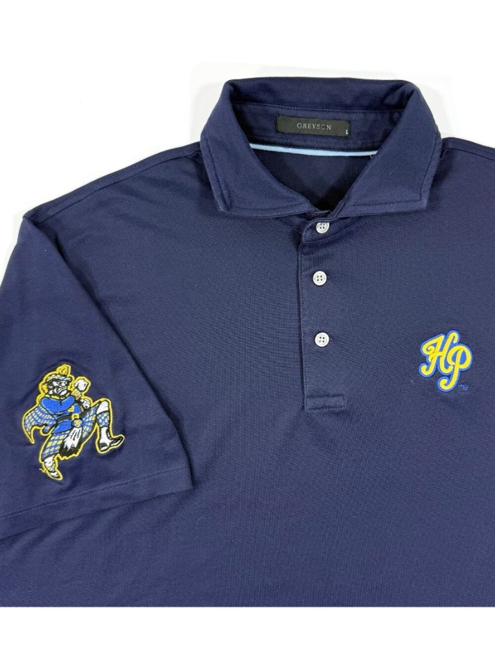 Greyson Mens Polo Shirt Highland Park Dallas Scots HPHS Sz Large Brrr Cooling